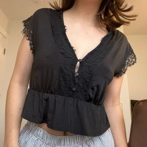Urban Outfitters black lace trim blouse